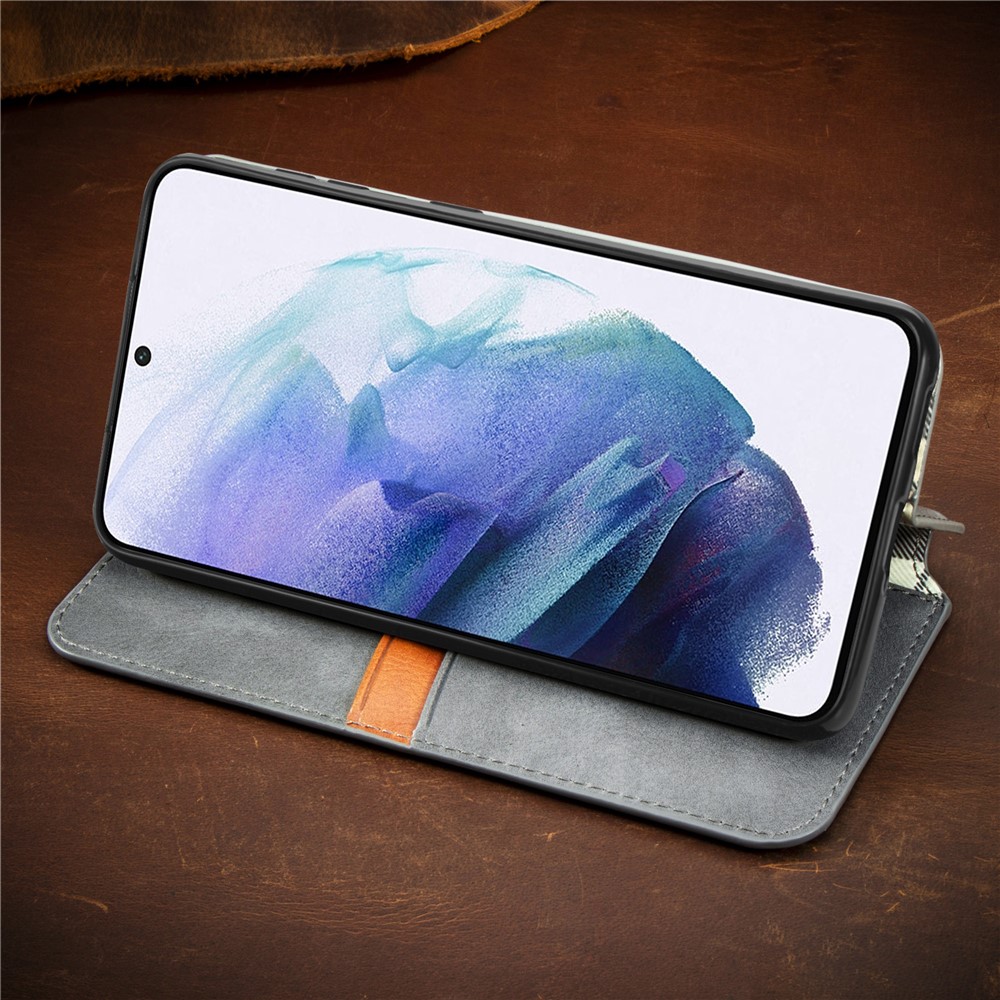 Fashionable Auto-absorbed Rhombus Texture PU Leather Wallet Phone Cover for Samsung Galaxy S21 5G - Grey-17