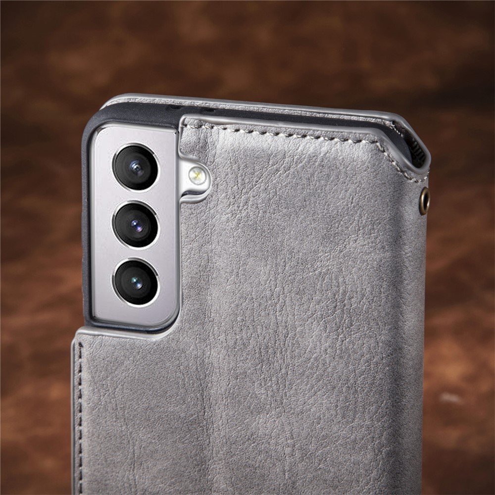 Fashionable Auto-absorbed Rhombus Texture PU Leather Wallet Phone Cover for Samsung Galaxy S21 4G/5G - Grey-18