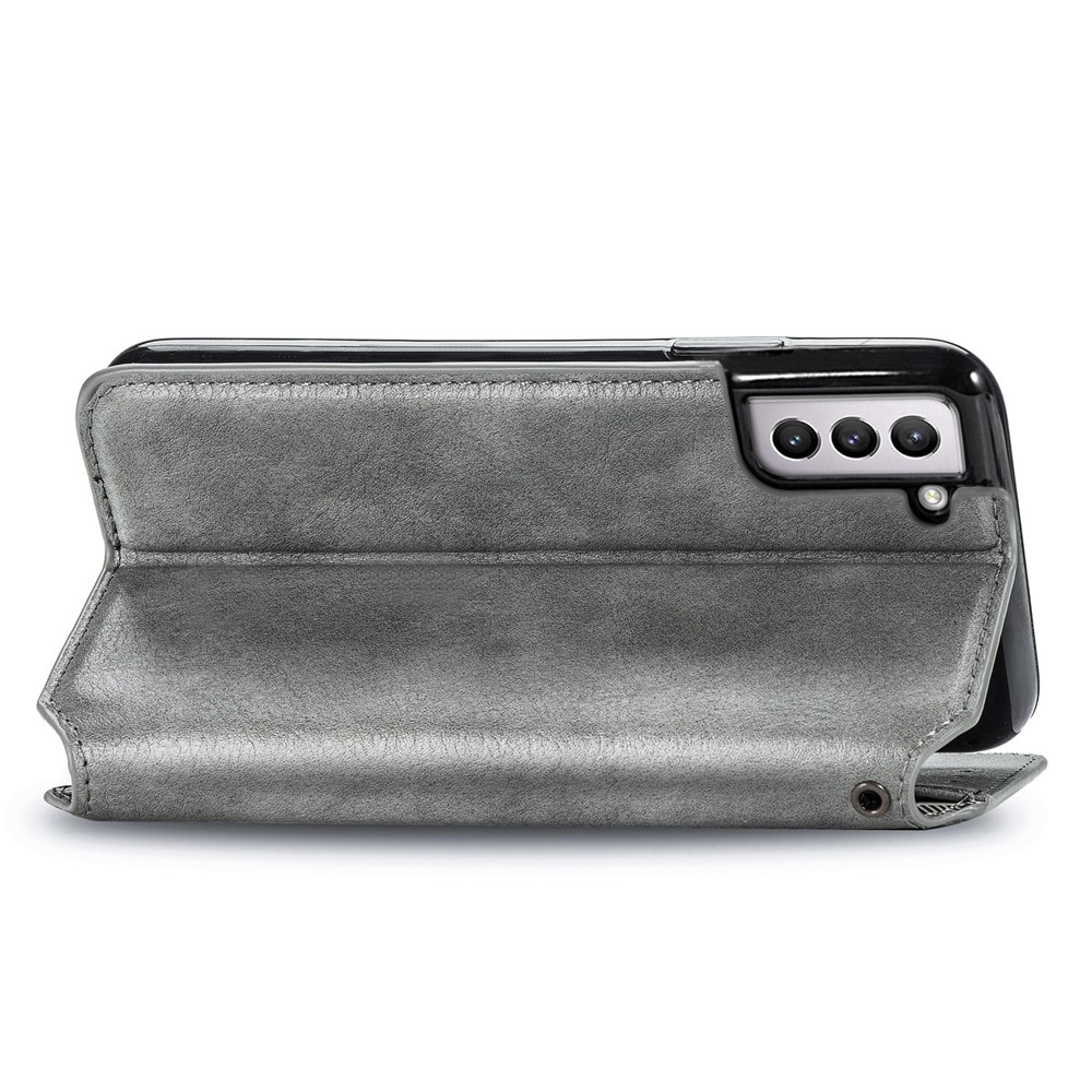 Fashionable Auto-absorbed Rhombus Texture PU Leather Wallet Phone Cover for Samsung Galaxy S21 5G - Grey-3