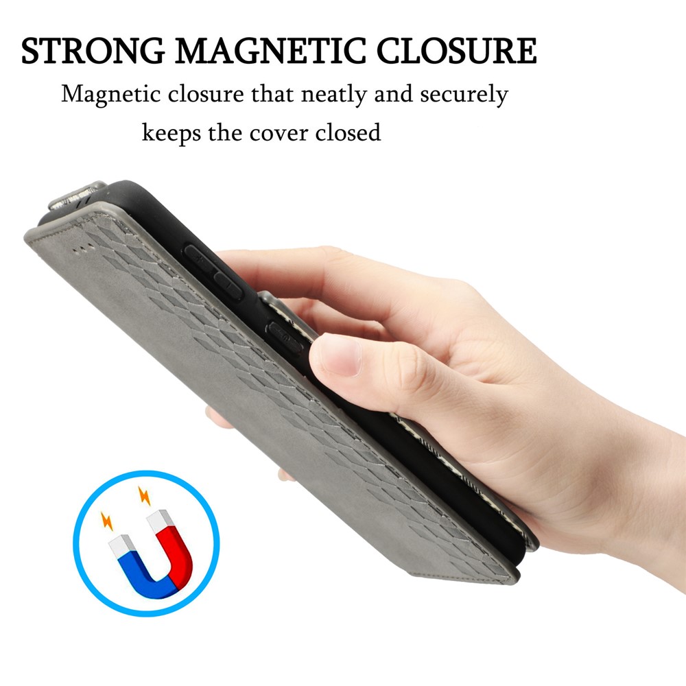 Fashionable Auto-absorbed Rhombus Texture PU Leather Wallet Phone Cover for Samsung Galaxy S21 5G - Grey-6
