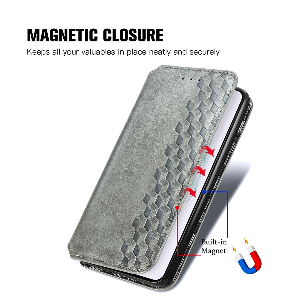 Fashionable Auto-absorbed Rhombus Texture PU Leather Wallet Phone Cover for Samsung Galaxy S21 5G - Grey-7