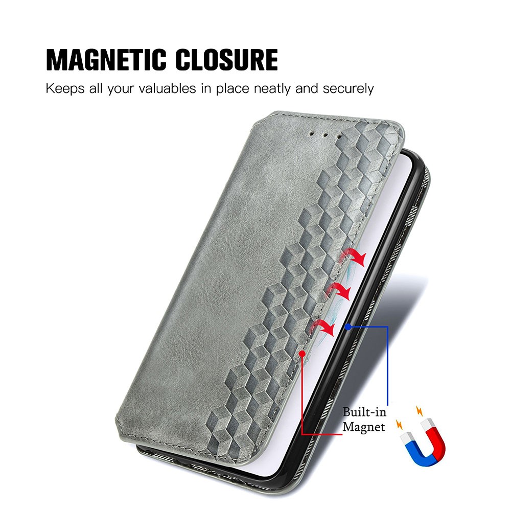 Fashionable Auto-absorbed Rhombus Texture PU Leather Wallet Phone Cover for Samsung Galaxy S21 4G/5G - Grey-7