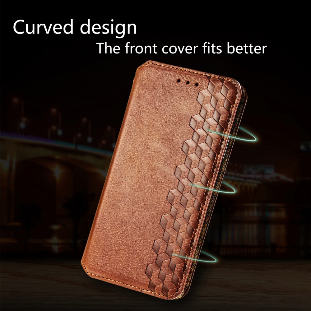 Fashionable Auto-absorbed Rhombus Texture PU Leather Wallet Phone Cover for Samsung Galaxy S21+ 5G - Light Brown-14