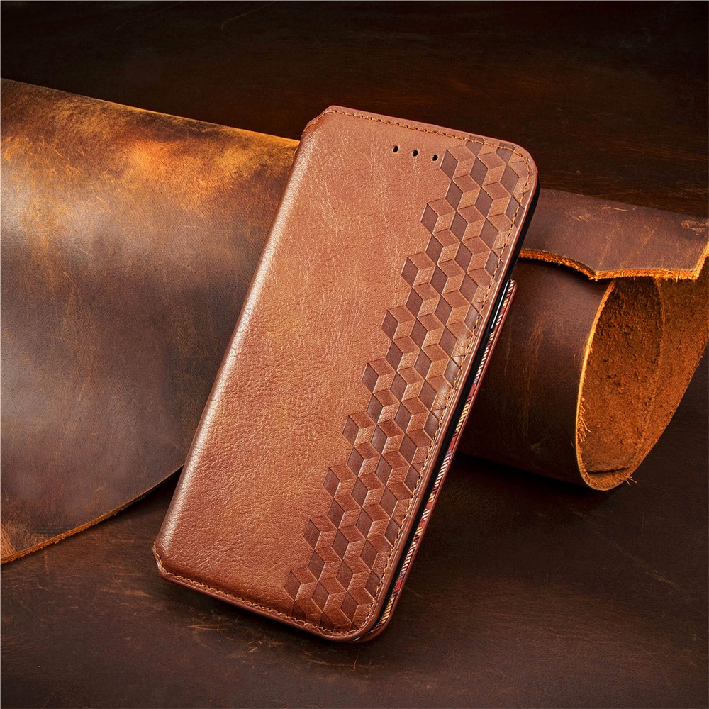 Fashionable Auto-absorbed Rhombus Texture PU Leather Wallet Phone Cover for Samsung Galaxy S21+ 5G - Light Brown-16