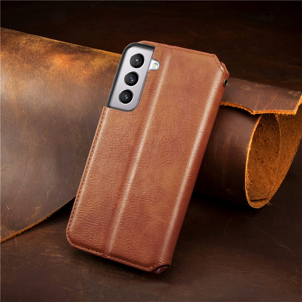 Fashionable Auto-absorbed Rhombus Texture PU Leather Wallet Phone Cover for Samsung Galaxy S21+ 5G - Light Brown-17