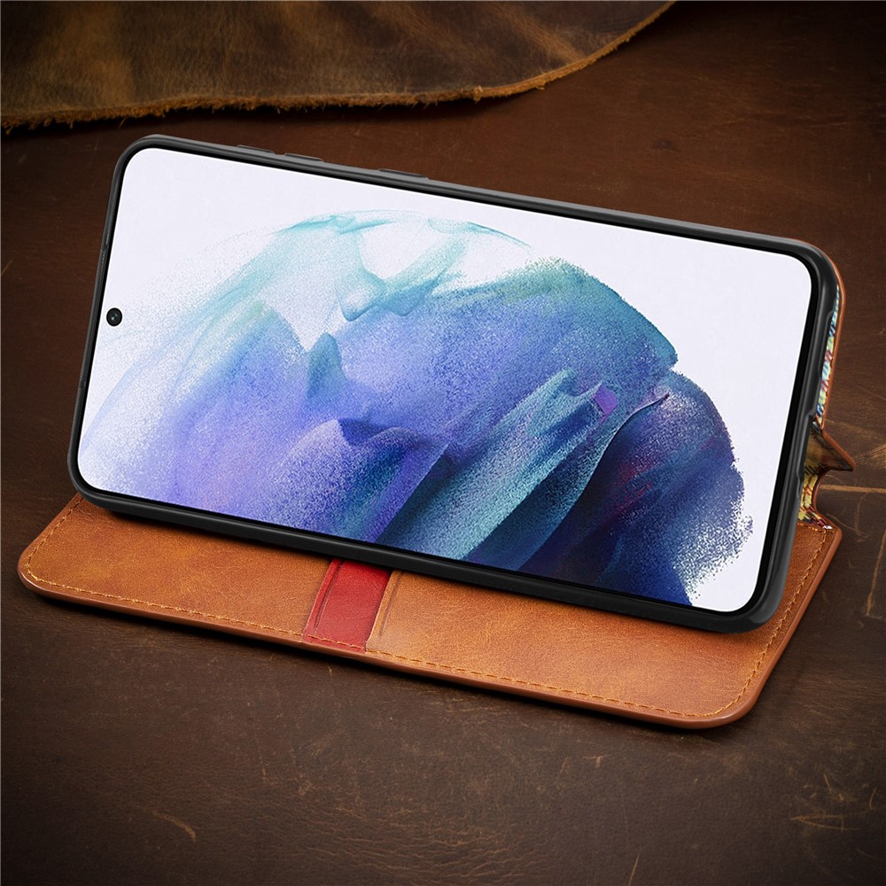 Fashionable Auto-absorbed Rhombus Texture PU Leather Wallet Phone Cover for Samsung Galaxy S21+ 5G - Light Brown-19