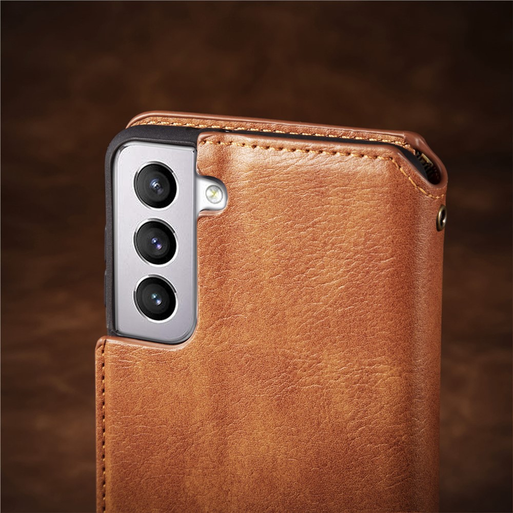 Fashionable Auto-absorbed Rhombus Texture PU Leather Wallet Phone Cover for Samsung Galaxy S21+ 5G - Light Brown-20