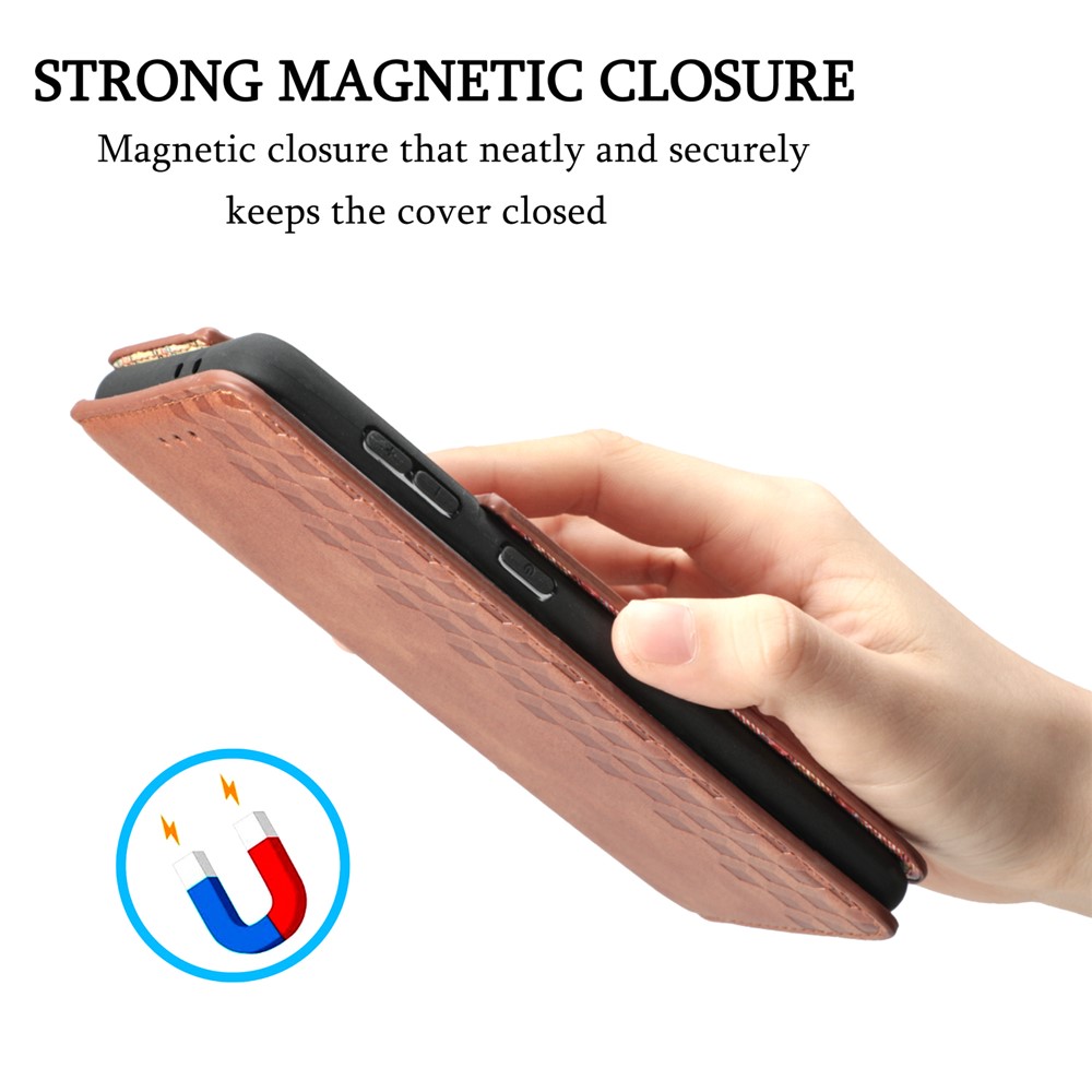 Fashionable Auto-absorbed Rhombus Texture PU Leather Wallet Phone Cover for Samsung Galaxy S21+ 5G - Light Brown-7