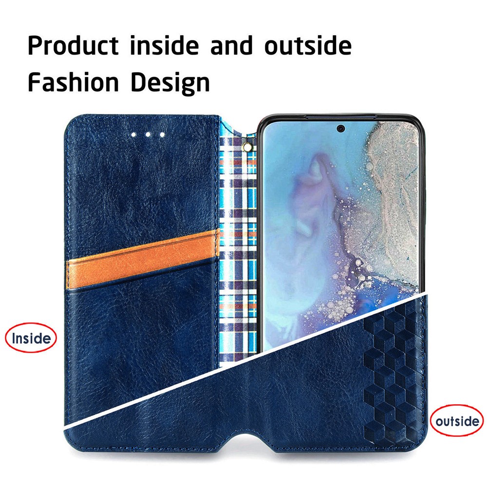 Fashionable Auto-absorbed Rhombus Texture PU Leather Wallet Phone Cover for Samsung Galaxy S20 - Blue-13