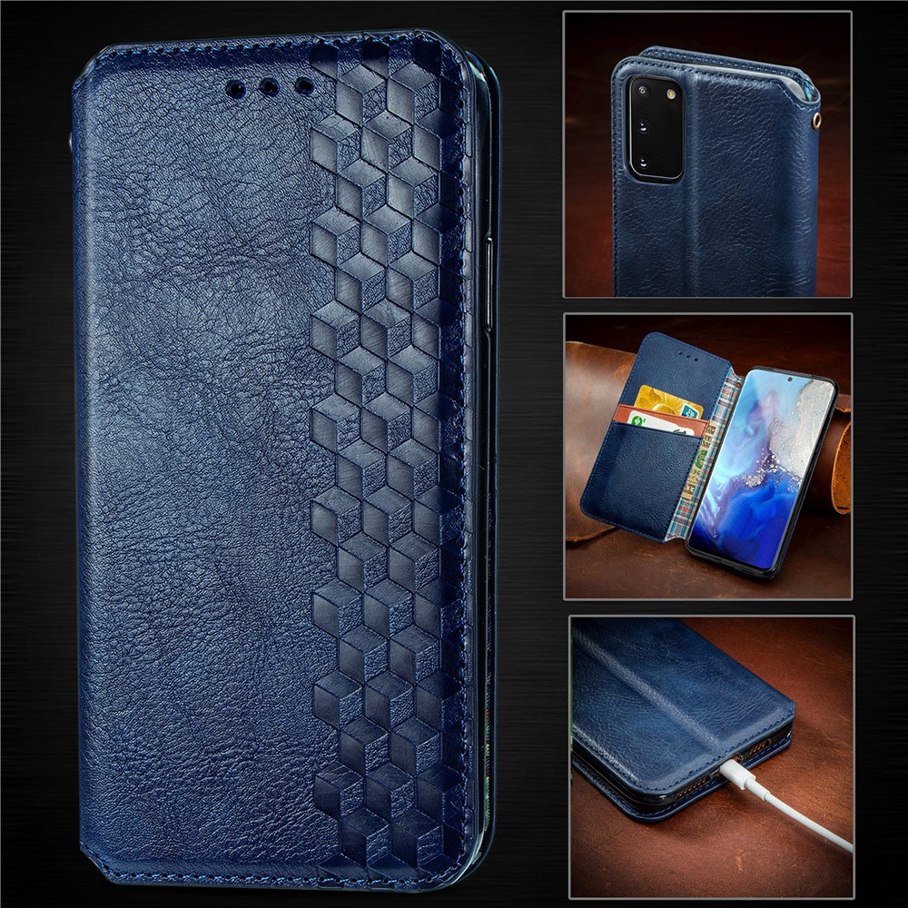 Texture Rosture Auto-auto-absorbed pu le Cuir Portefeuille Téléphone Pour Samsung Galaxy S20 4g / S20 5G - Bleu-16