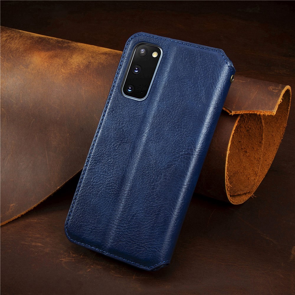Fashionable Auto-absorbed Rhombus Texture PU Leather Wallet Phone Cover for Samsung Galaxy S20 - Blue-17