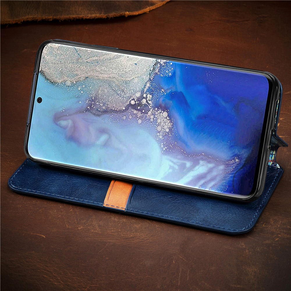 Fashionable Auto-absorbed Rhombus Texture PU Leather Wallet Phone Cover for Samsung Galaxy S20 - Blue-20