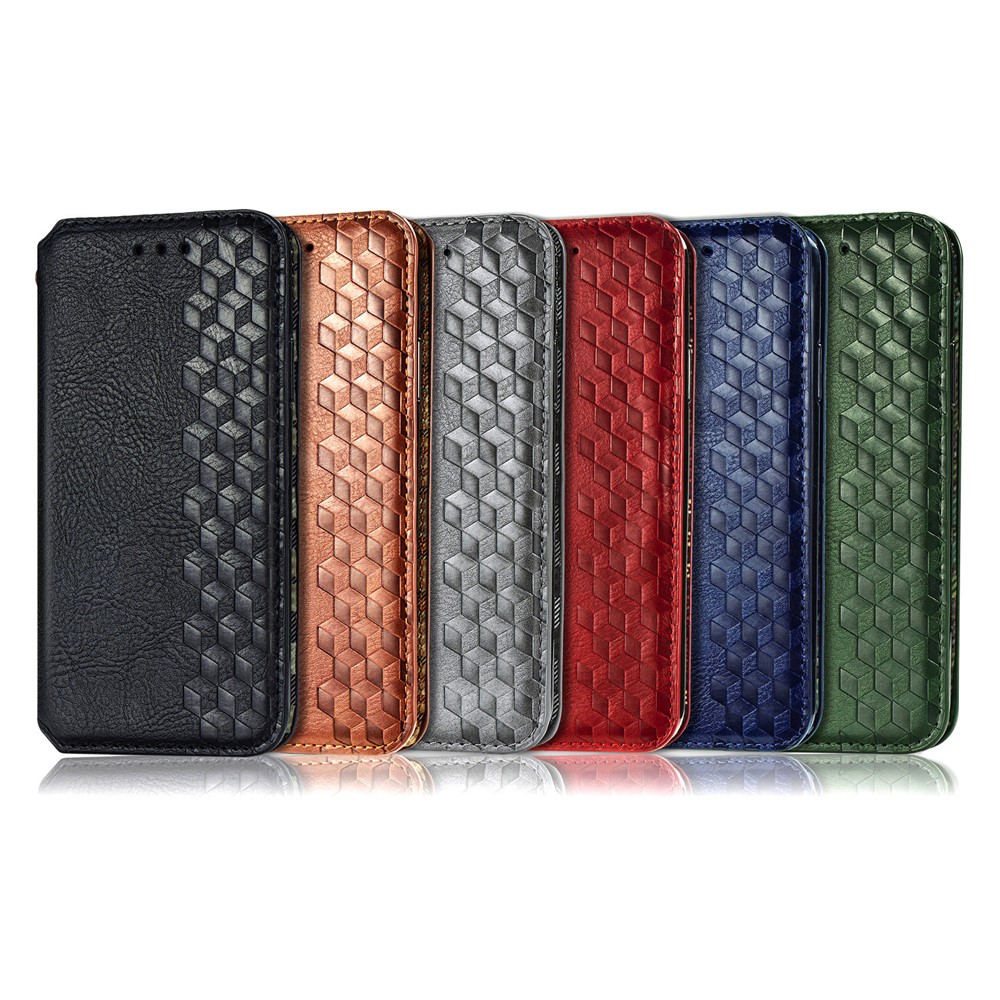 Fashionable Auto-absorbed Rhombus Texture PU Leather Wallet Phone Cover for Samsung Galaxy S20 - Blue-24