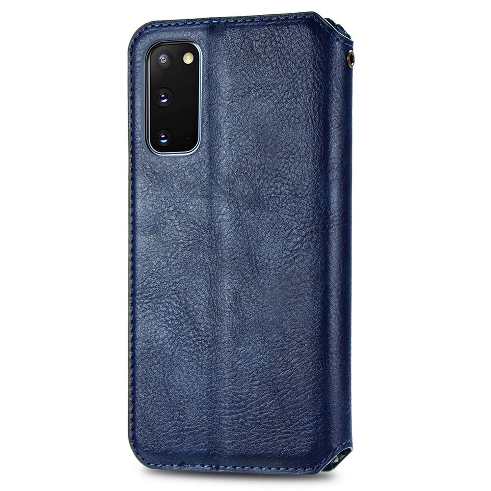 Fashionable Auto-absorbed Rhombus Texture PU Leather Wallet Phone Cover for Samsung Galaxy S20 - Blue-5