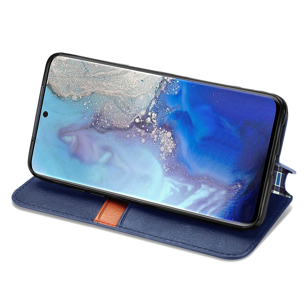 Fashionable Auto-absorbed Rhombus Texture PU Leather Wallet Phone Cover for Samsung Galaxy S20 - Blue-8