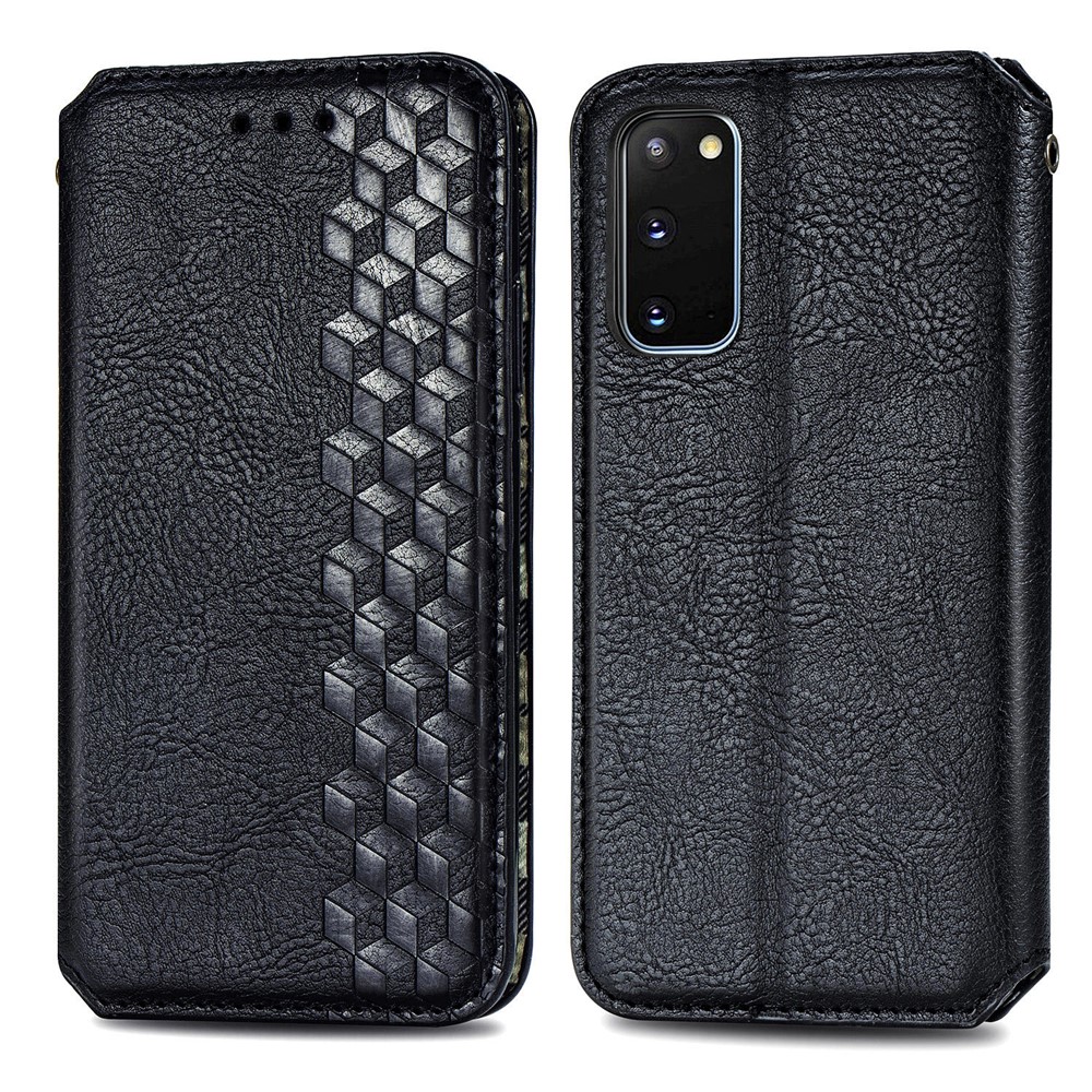 Fashionable Auto-absorbed Rhombus Texture PU Leather Wallet Phone Cover for Samsung Galaxy S20 - Blue-9