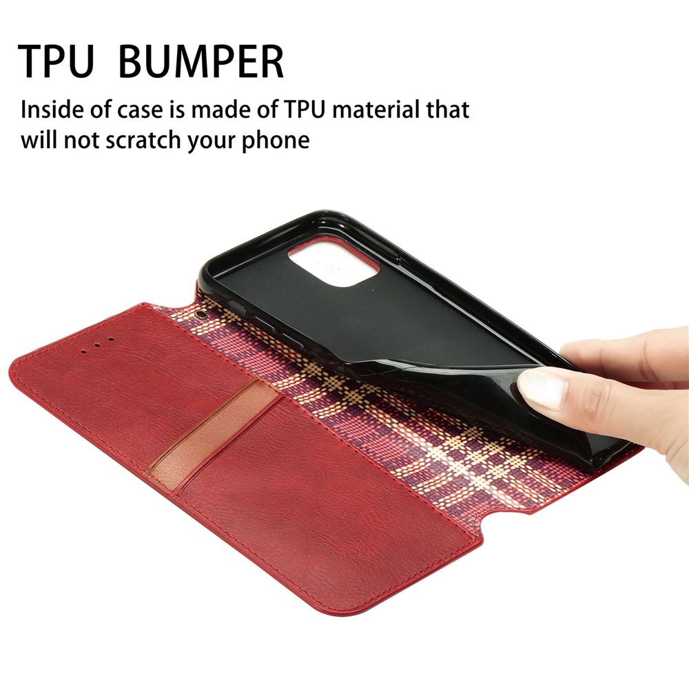 Fashionable Auto-absorbed Rhombus Texture PU Leather Wallet Phone Cover for Samsung Galaxy S21 Ultra 5G - Red-14