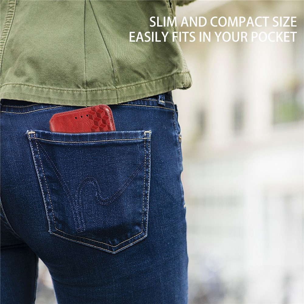 Fashionable Auto-absorbed Rhombus Texture PU Leather Wallet Phone Cover for Samsung Galaxy S21 Ultra 5G - Red-22
