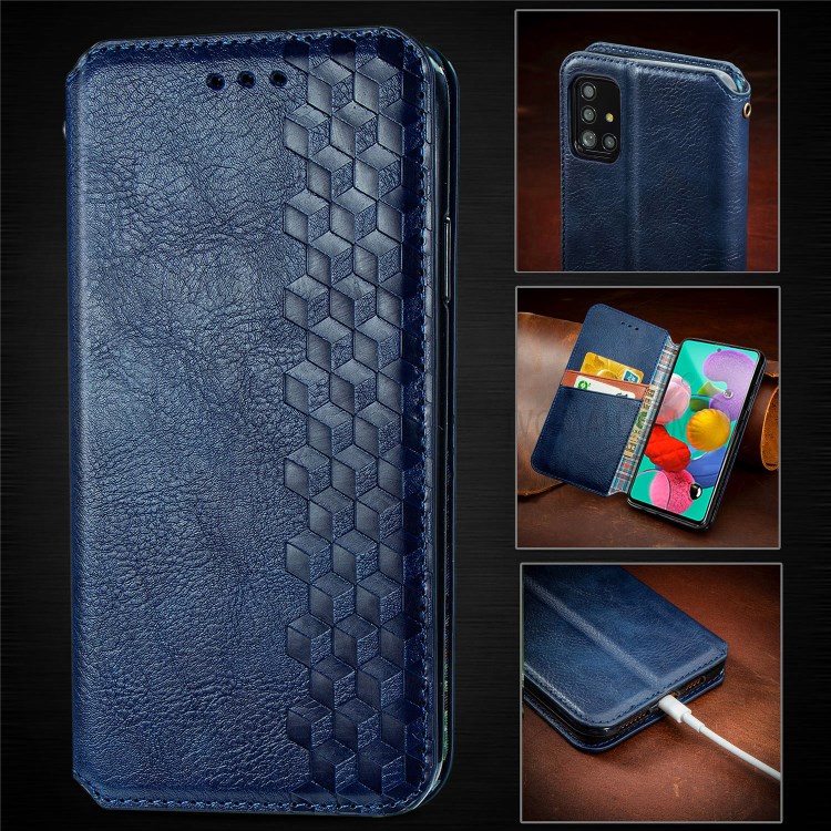 Fashionable Auto-absorbed Rhombus Texture PU Leather Wallet Phone Cover for Samsung Galaxy A71 5G SM-A716 - Blue-16