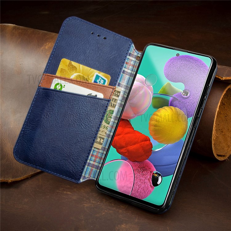 Fashionable Auto-absorbed Rhombus Texture PU Leather Wallet Phone Cover for Samsung Galaxy A71 5G SM-A716 - Blue-19