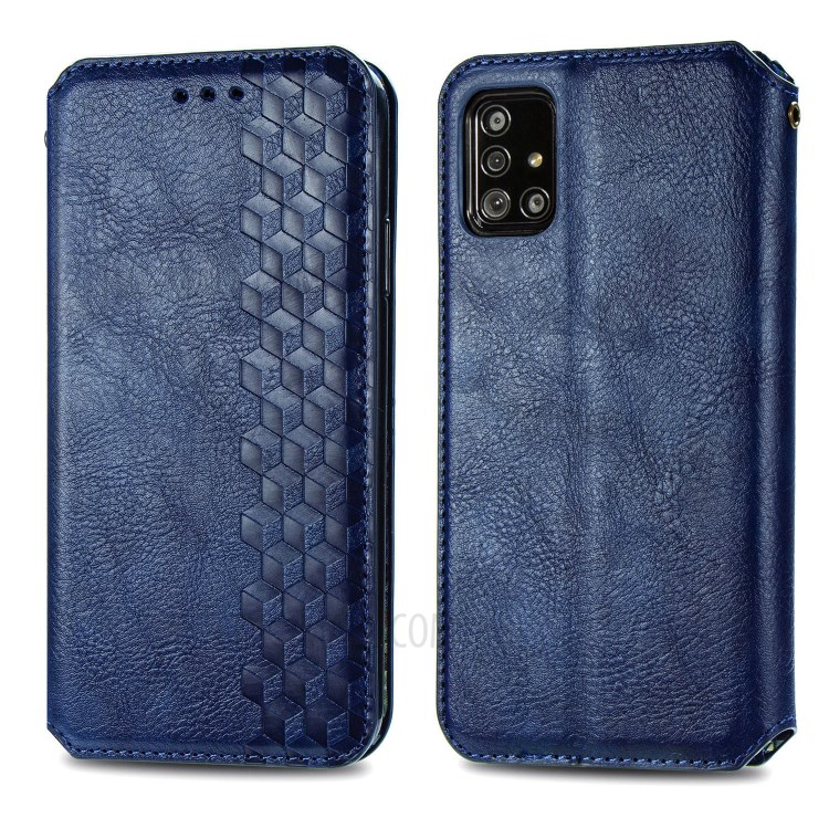 Fashionable Auto-absorbed Rhombus Texture PU Leather Wallet Phone Cover for Samsung Galaxy A71 5G SM-A716 - Blue-2
