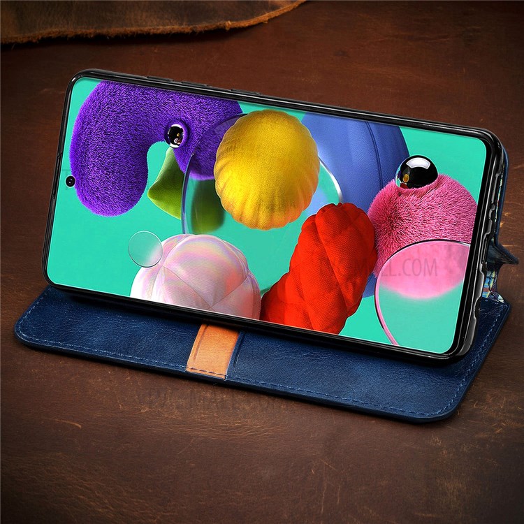Fashionable Auto-absorbed Rhombus Texture PU Leather Wallet Phone Cover for Samsung Galaxy A71 5G SM-A716 - Blue-20