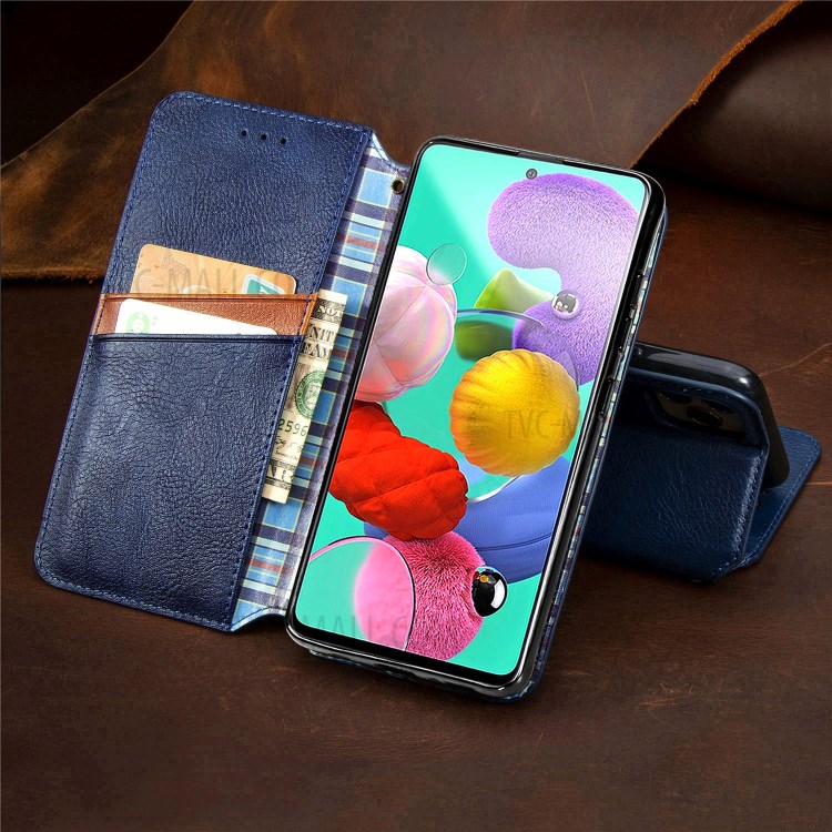 Fashionable Auto-absorbed Rhombus Texture PU Leather Wallet Phone Cover for Samsung Galaxy A71 5G SM-A716 - Blue-22