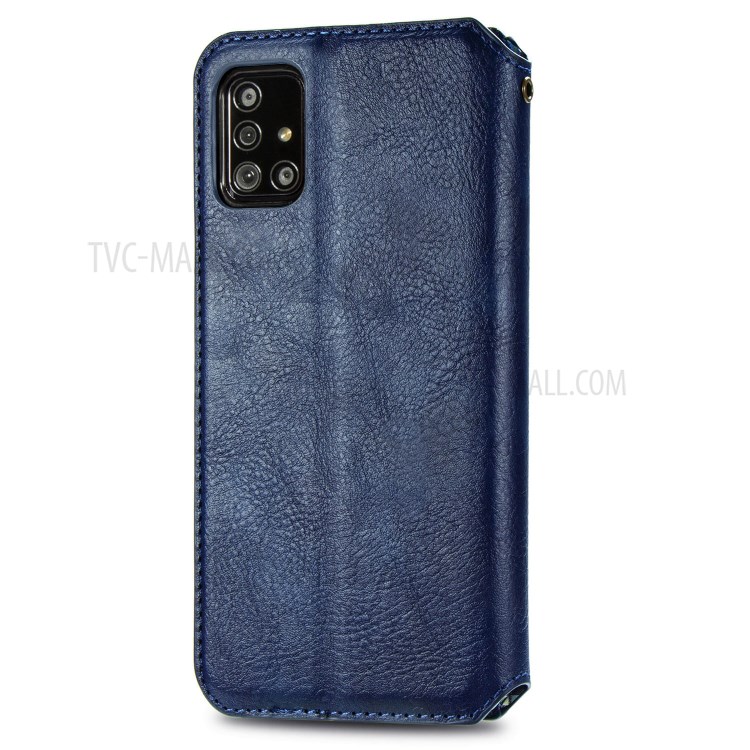 Fashionable Auto-absorbed Rhombus Texture PU Leather Wallet Phone Cover for Samsung Galaxy A71 5G SM-A716 - Blue-5