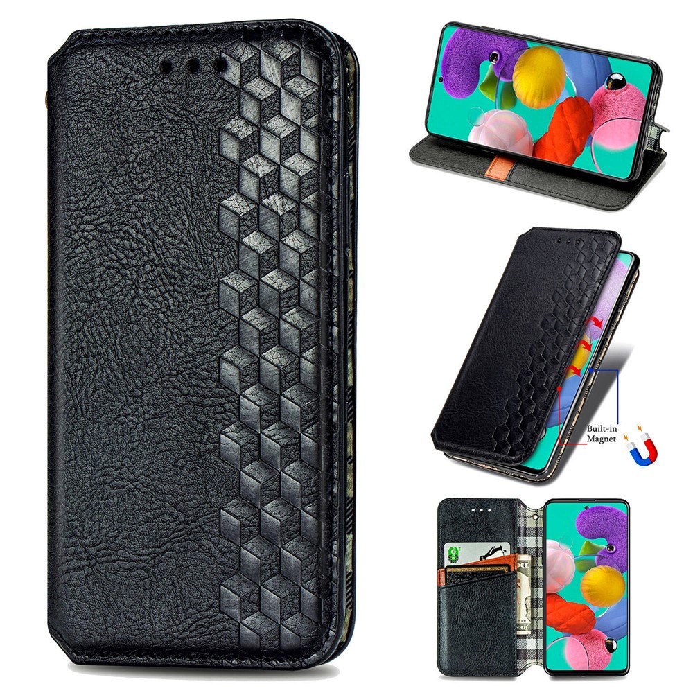 Fashionable Auto-absorbed Rhombus Texture PU Leather Wallet Phone Cover for Samsung Galaxy A71 SM-A715 - Black-1