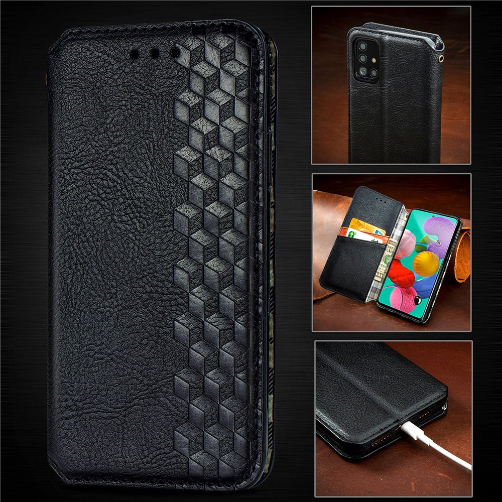 Fashionable Auto-absorbed Rhombus Texture PU Leather Wallet Phone Cover for Samsung Galaxy A71 SM-A715 - Black-17