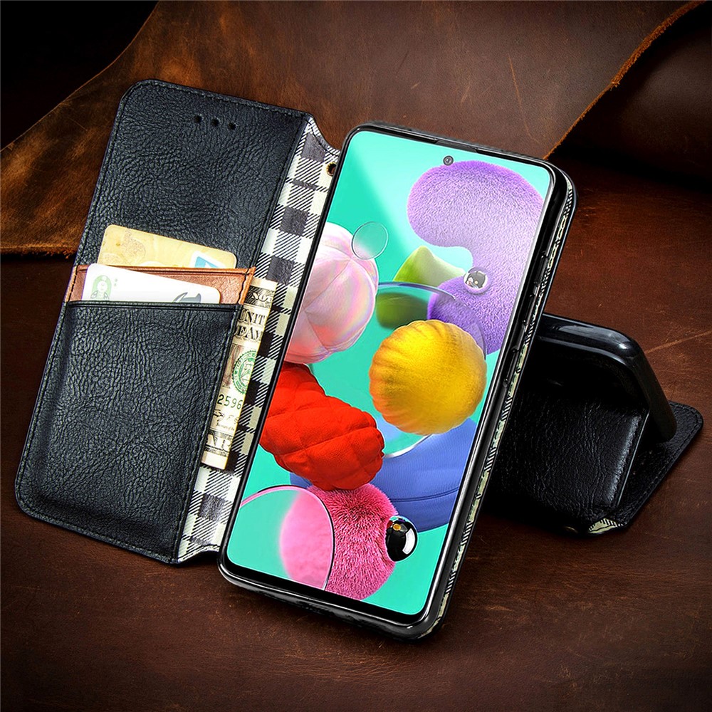 Fashionable Auto-absorbed Rhombus Texture PU Leather Wallet Phone Cover for Samsung Galaxy A71 SM-A715 - Black-23