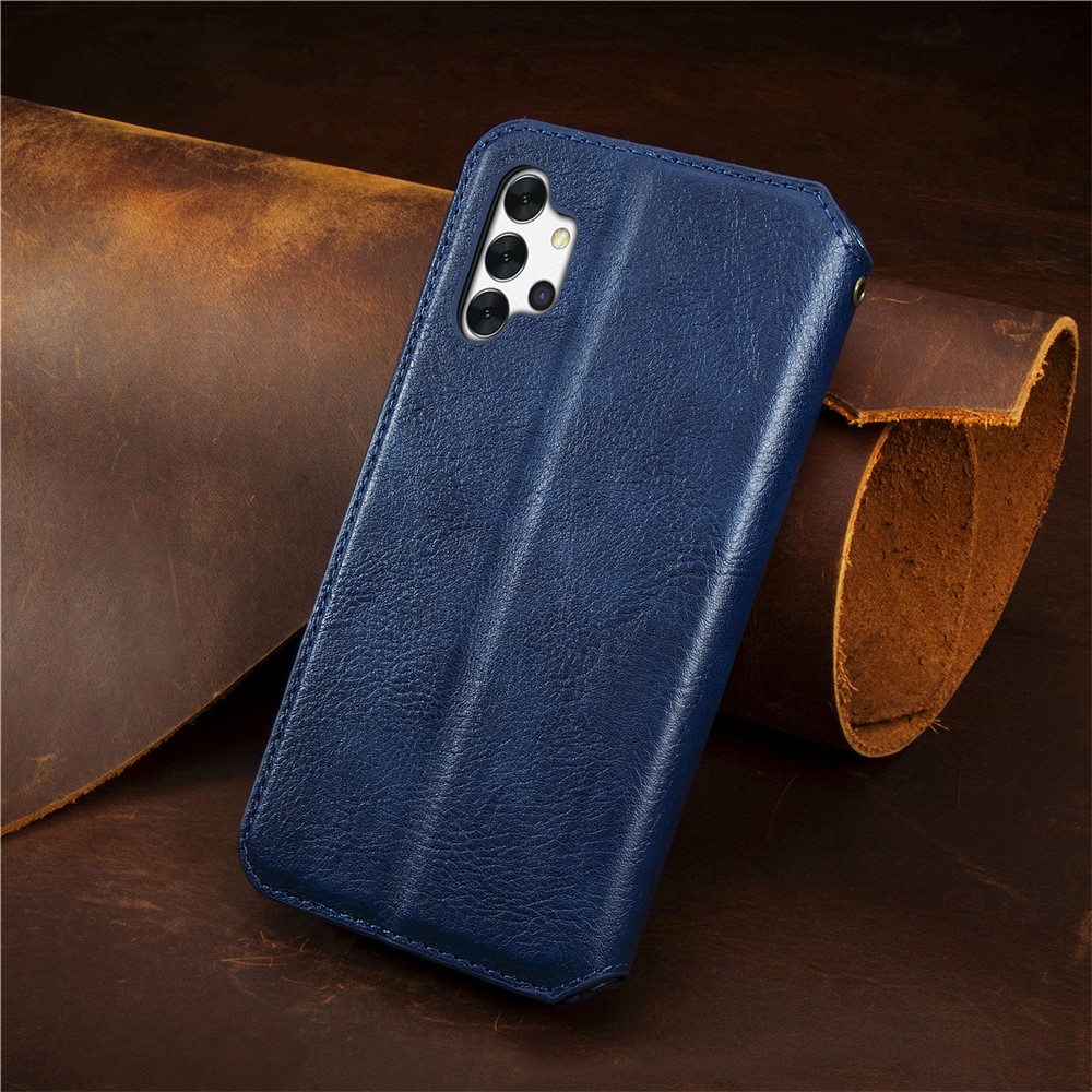Fashionable Auto-absorbed Rhombus Texture PU Leather Wallet Phone Cover for Samsung Galaxy A32 5G - Blue-15