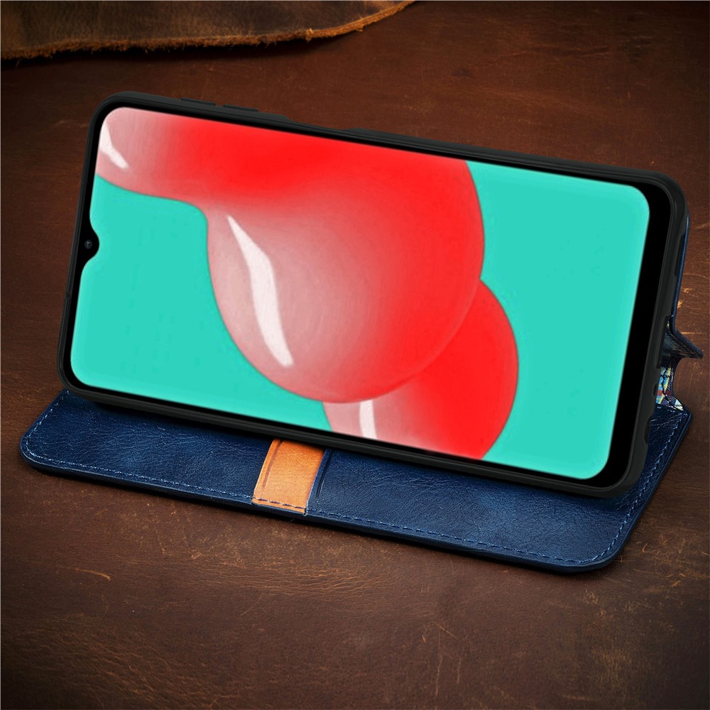 Fashionable Auto-absorbed Rhombus Texture PU Leather Wallet Phone Cover for Samsung Galaxy A32 5G - Blue-19