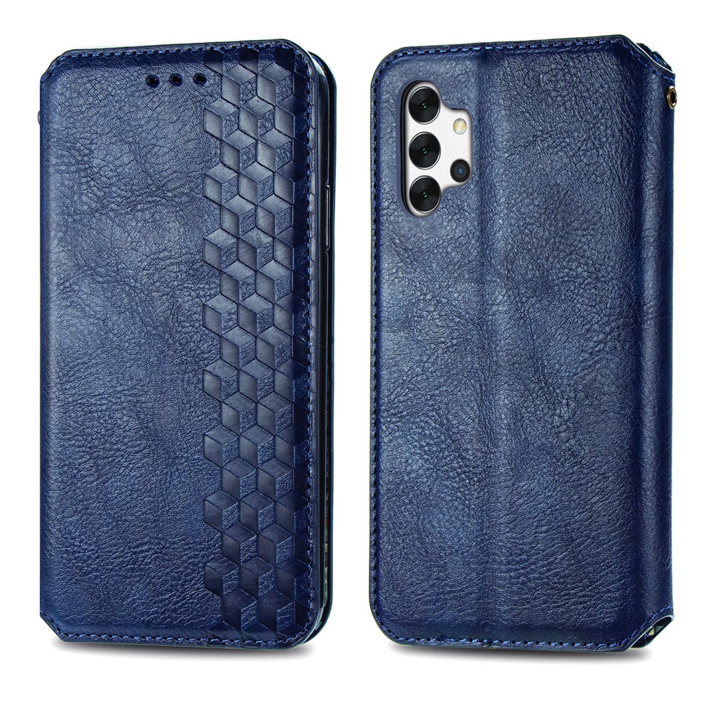 Fashionable Auto-absorbed Rhombus Texture PU Leather Wallet Phone Cover for Samsung Galaxy A32 5G - Blue-2