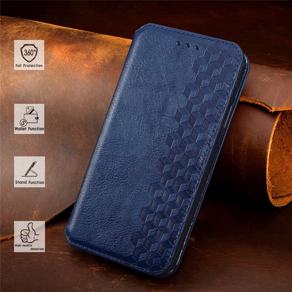 Fashionable Auto-absorbed Rhombus Texture PU Leather Wallet Phone Cover for Samsung Galaxy A32 5G/M32 5G - Blue-20