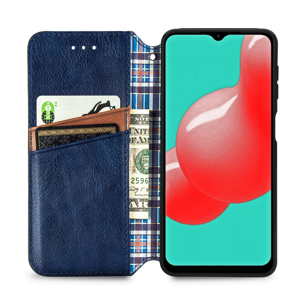 Fashionable Auto-absorbed Rhombus Texture PU Leather Wallet Phone Cover for Samsung Galaxy A32 5G - Blue-3