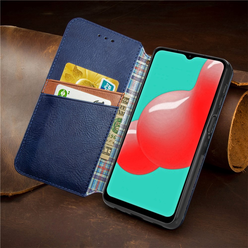 Fashionable Auto-absorbed Rhombus Texture PU Leather Wallet Phone Cover for Samsung Galaxy A32 5G - Blue-5
