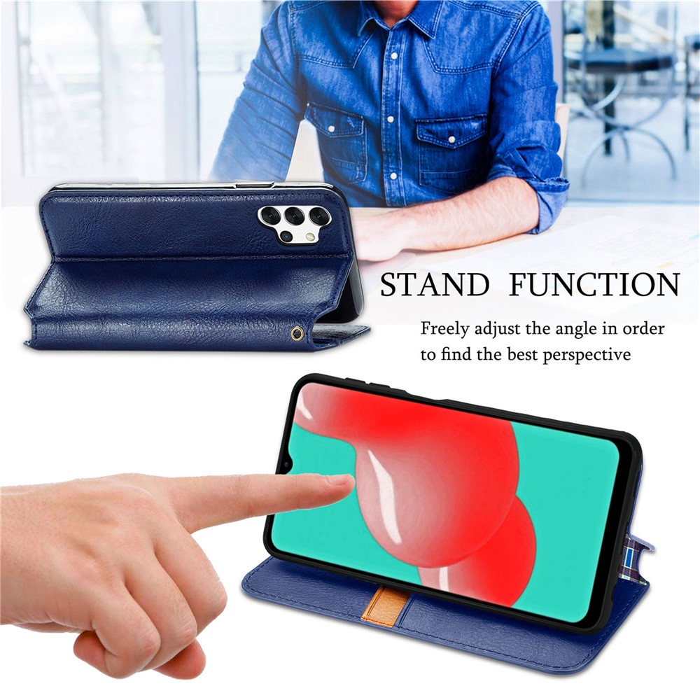 Fashionable Auto-absorbed Rhombus Texture PU Leather Wallet Phone Cover for Samsung Galaxy A32 5G - Blue-6