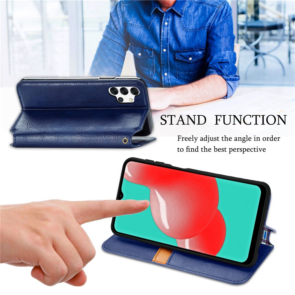 Fashionable Auto-absorbed Rhombus Texture PU Leather Wallet Phone Cover for Samsung Galaxy A32 5G/M32 5G - Blue-6