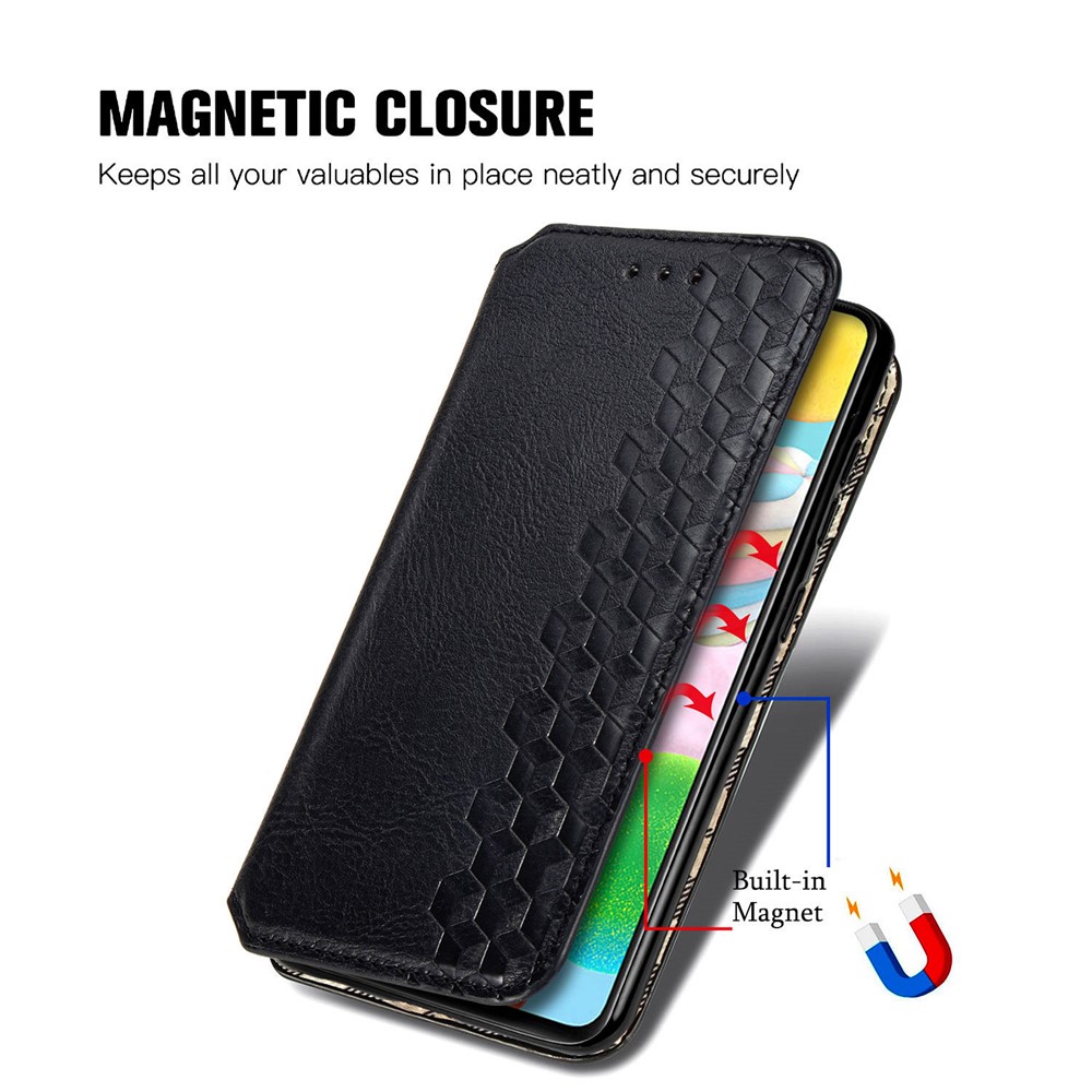 Automatic Suction Rhombus Design PU Leather Wallet Stand Case for Galaxy A41 (Global Version) - Black-10