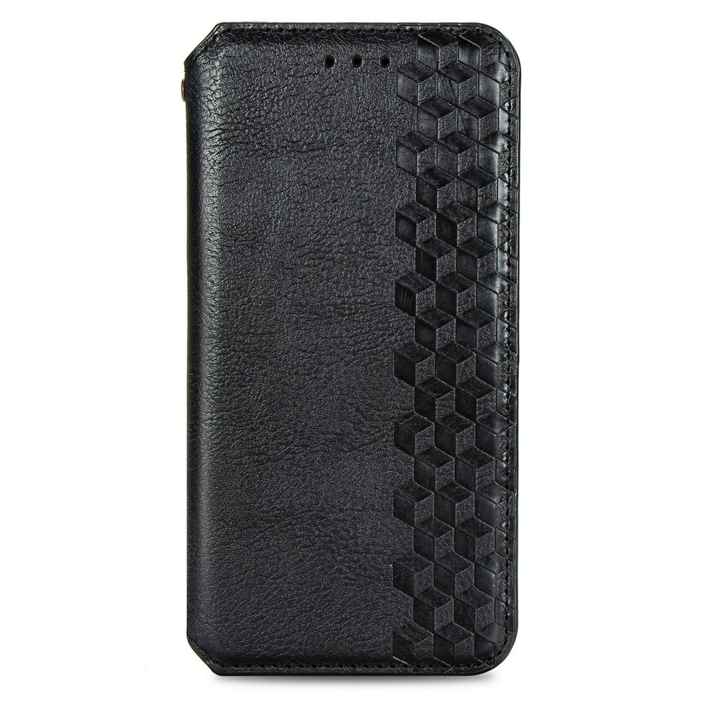 Automatic Suction Rhombus Design PU Leather Wallet Stand Case for Galaxy A41 (Global Version) - Black-3