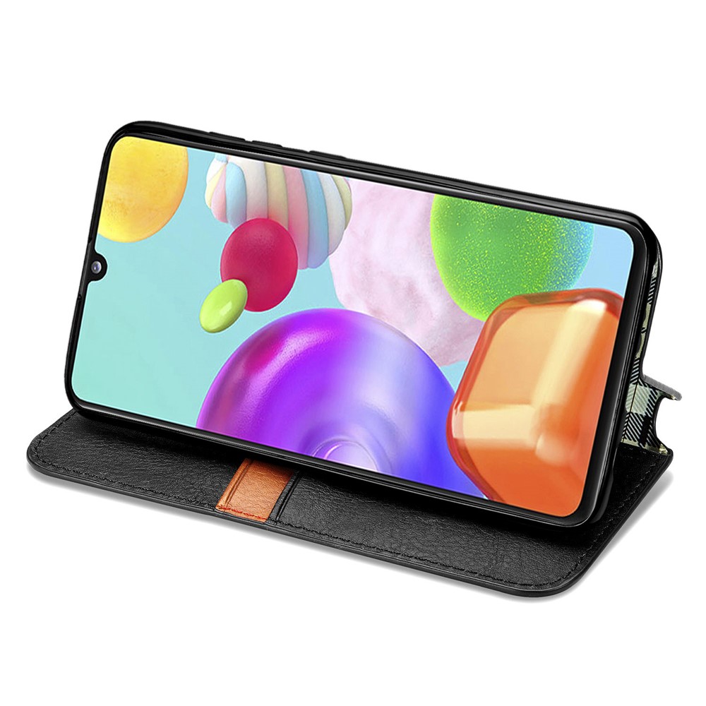 Automatic Suction Rhombus Design PU Leather Wallet Stand Case for Galaxy A41 (Global Version) - Black-6
