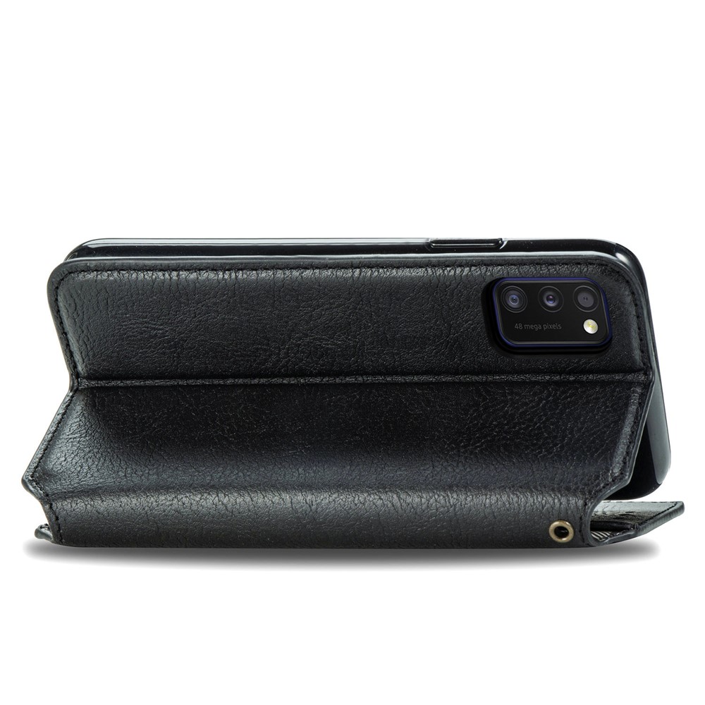 Automatic Suction Rhombus Design PU Leather Wallet Stand Case for Galaxy A41 (Global Version) - Black-7