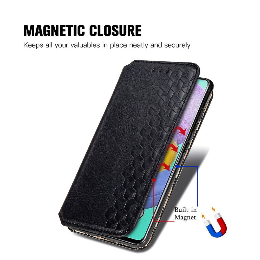 Geldbörse Stand Design Mode Rhombus Textur PU Leder Auto Absorbiert Fall Für Samsung Galaxy A51 4G SM-A515 - Schwarz-10