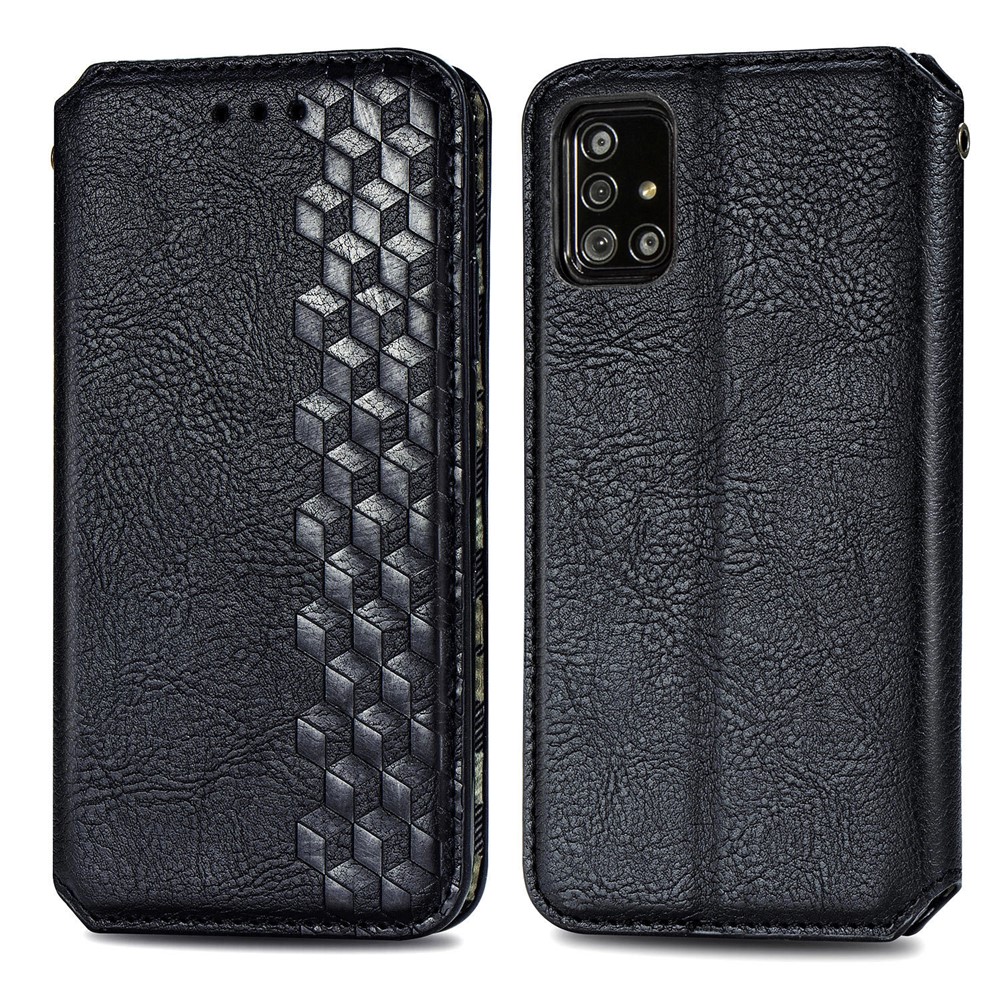 Geldbörse Stand Design Mode Rhombus Textur PU Leder Auto Absorbiert Fall Für Samsung Galaxy A51 4G SM-A515 - Schwarz-2