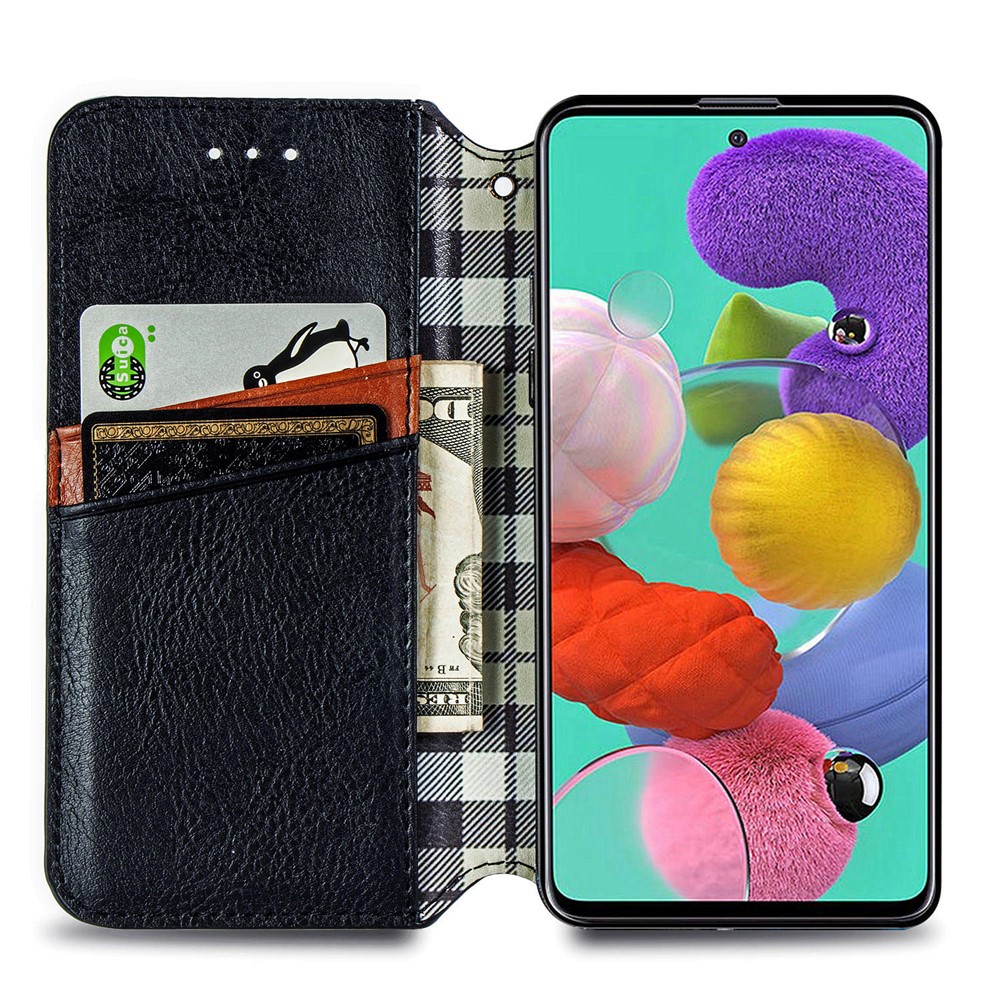 Geldbörse Stand Design Mode Rhombus Textur PU Leder Auto Absorbiert Fall Für Samsung Galaxy A51 4G SM-A515 - Schwarz-5