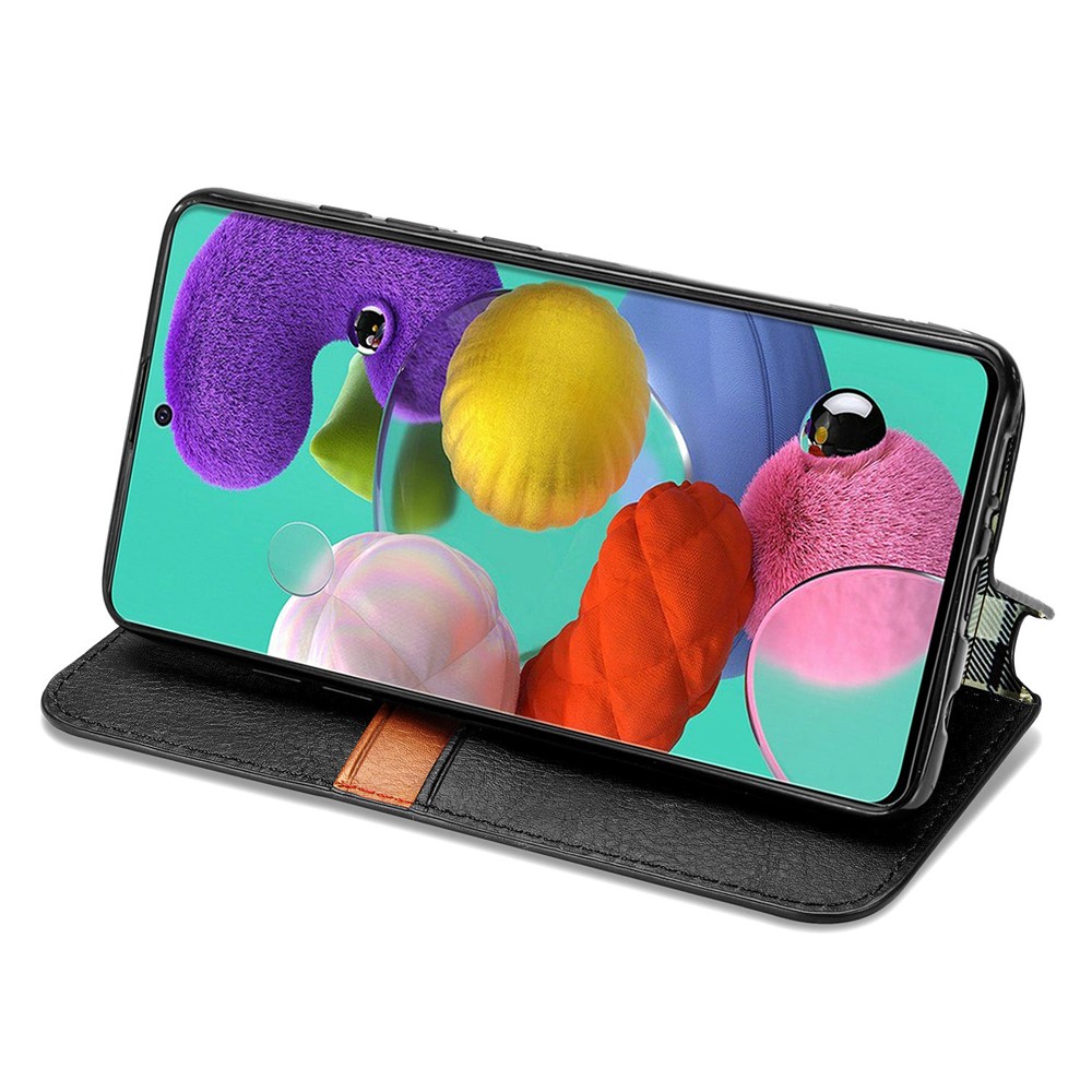 Geldbörse Stand Design Mode Rhombus Textur PU Leder Auto Absorbiert Fall Für Samsung Galaxy A51 4G SM-A515 - Schwarz-6