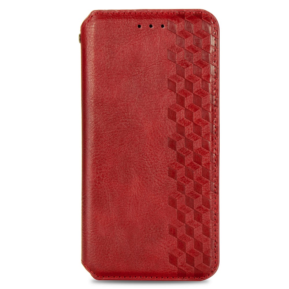 Wallet Stand Design Fashion Rhombus Texture PU Leather Auto-absorbed Case for Samsung Galaxy A51 4G SM-A515 - Red-3