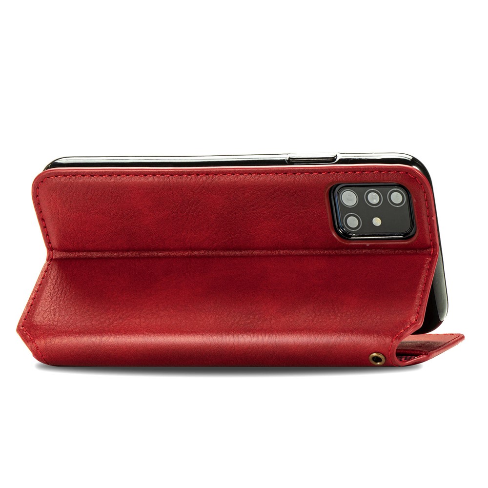 Wallet Stand Design Fashion Rhombus Texture PU Leather Auto-absorbed Case for Samsung Galaxy A51 4G SM-A515 - Red-7