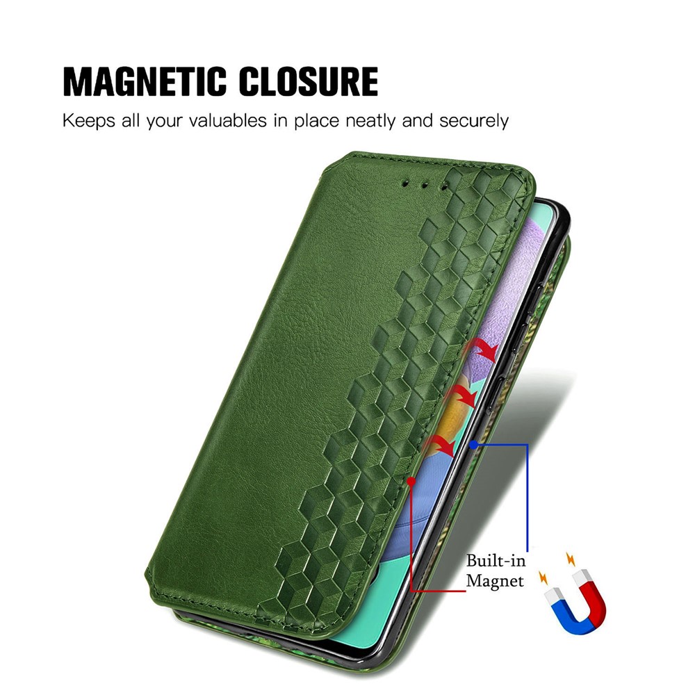 Wallet Stand Design Fashion Rhombus Texture PU Leather Auto-absorbed Case for Samsung Galaxy A51 4G SM-A515 - Green-10